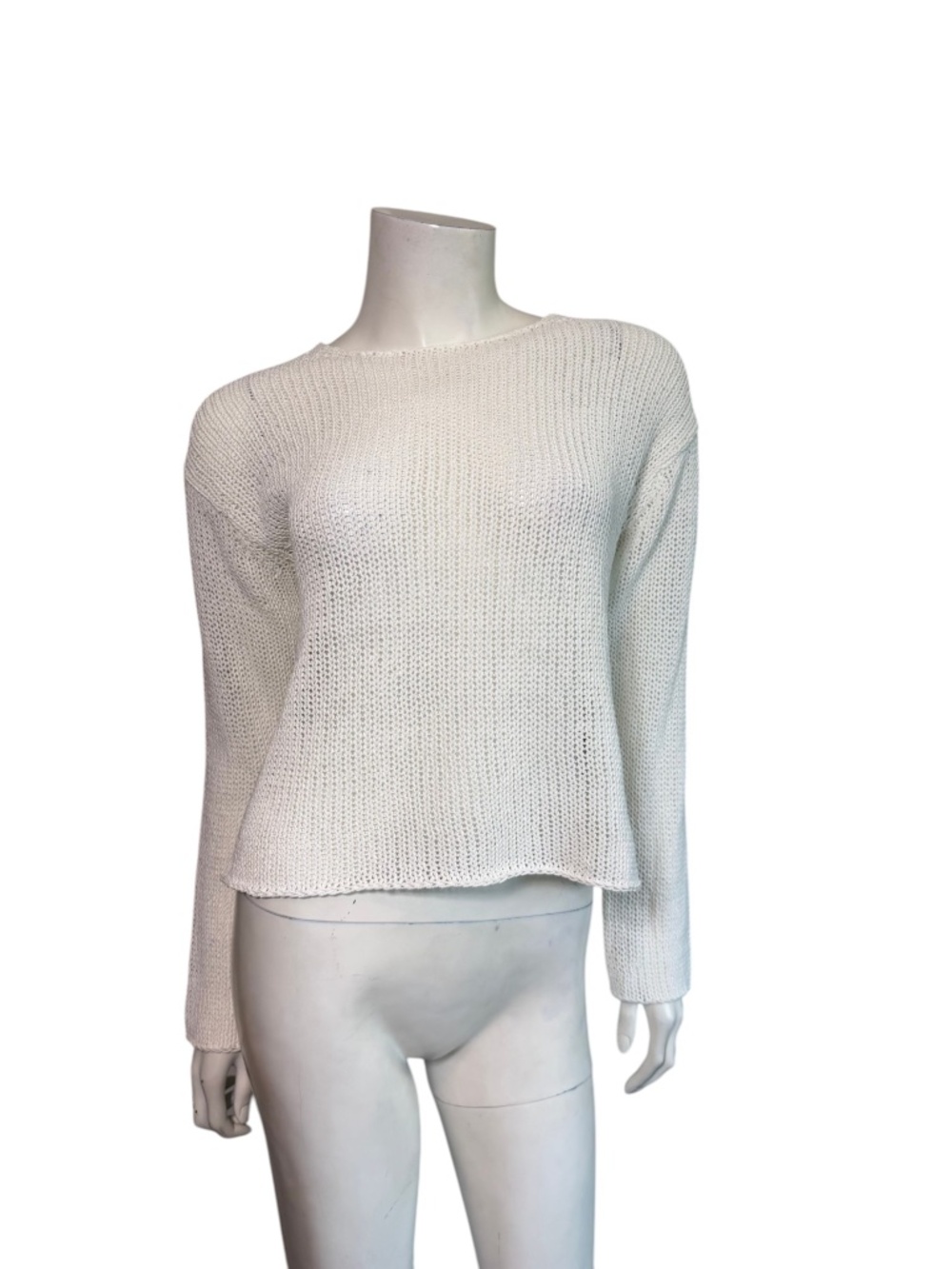 NWT VINCE Open Knit Cotton Blend Sweater in Optic White Size XS